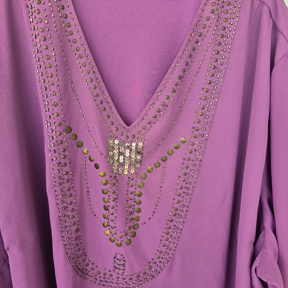 Maggie Barnes Womens Tunic Plus Sz 6X (38/40) Purple Blouse Studded Embellished - Picture 7 of 12